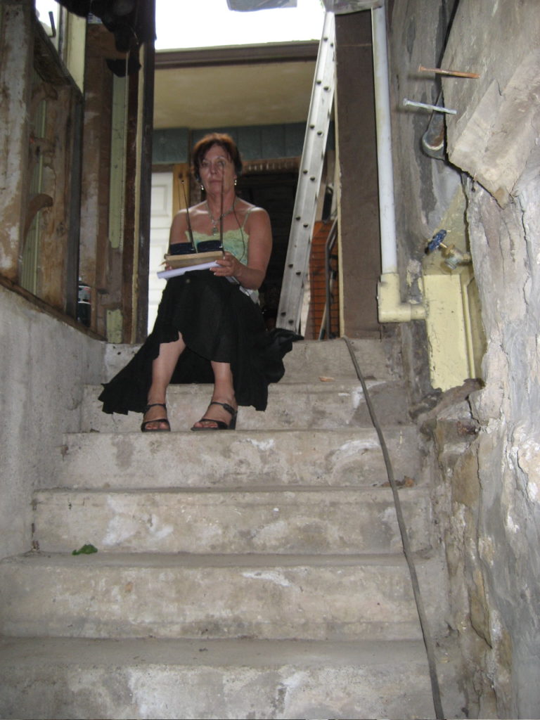 Our Head Researcher, Edna, bravely holding fort at the top of the basement stairs.